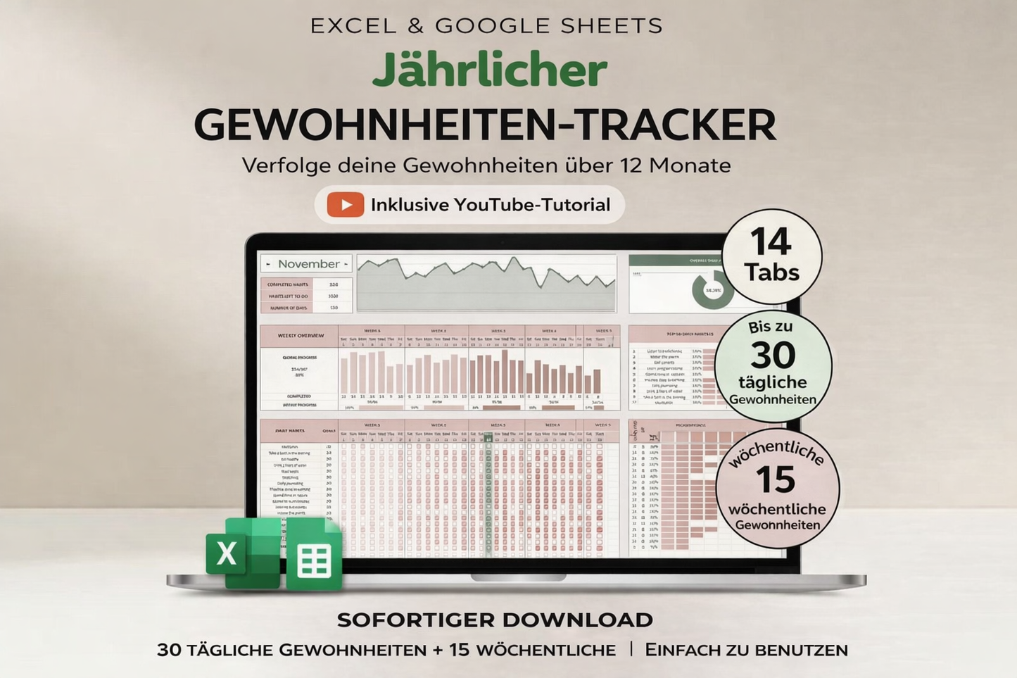 Tracker Habit PRO - Excel & Google Sheets